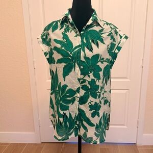 MARELLA White and Green Tropical Print Short Sleeve Shirt